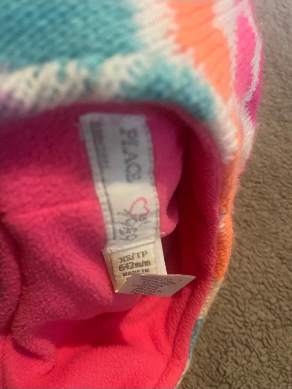 The Children's Place Pink Multi Heart Knit Pom Hat and Mittens Set